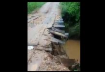 Em vídeo, sitiante mostra ponte prestes a desabar na área rural de Corumbiara