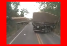 BR-435: carreta “engole caroço” faz “L” e provoca acidente próximo a Colorado; vídeo