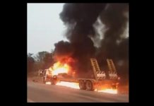 BR-435: fogo destrói carreta próximo de Colorado; vídeos