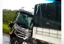 Veja vídeo do acidente entre caminhões na Serra de São Lourenço próximo a Vilhena