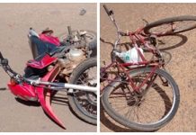 Motoqueiro e ciclista são levados a UPA após colisão em Vilhena