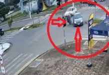 VÍDEO: motociclista é socorrido ao hospital após bater em carro que fazia conversão proibida no centro de Vilhena