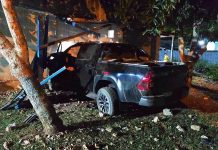 VÍDEO: comerciante perde controle de picape, derruba parede de imóvel, abandona veículo e foge a pé em Vilhena