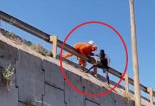 VÍDEO: bombeiro cai de viaduto ao tentar salvar homem de suicídio em Pimenta Bueno