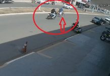 Câmera flagra ciclista atravessando avenida sem atenção e causando acidente em Vilhena