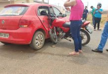 Acidente entre moto e carro deixa motociclista ferido em Vilhena